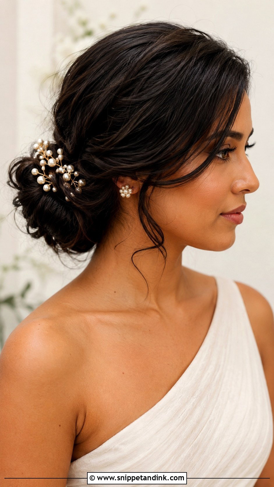 Side Wedding Bun With Pearls - Snippet and Ink - 15 Wedding Bun with Pearls Ideas