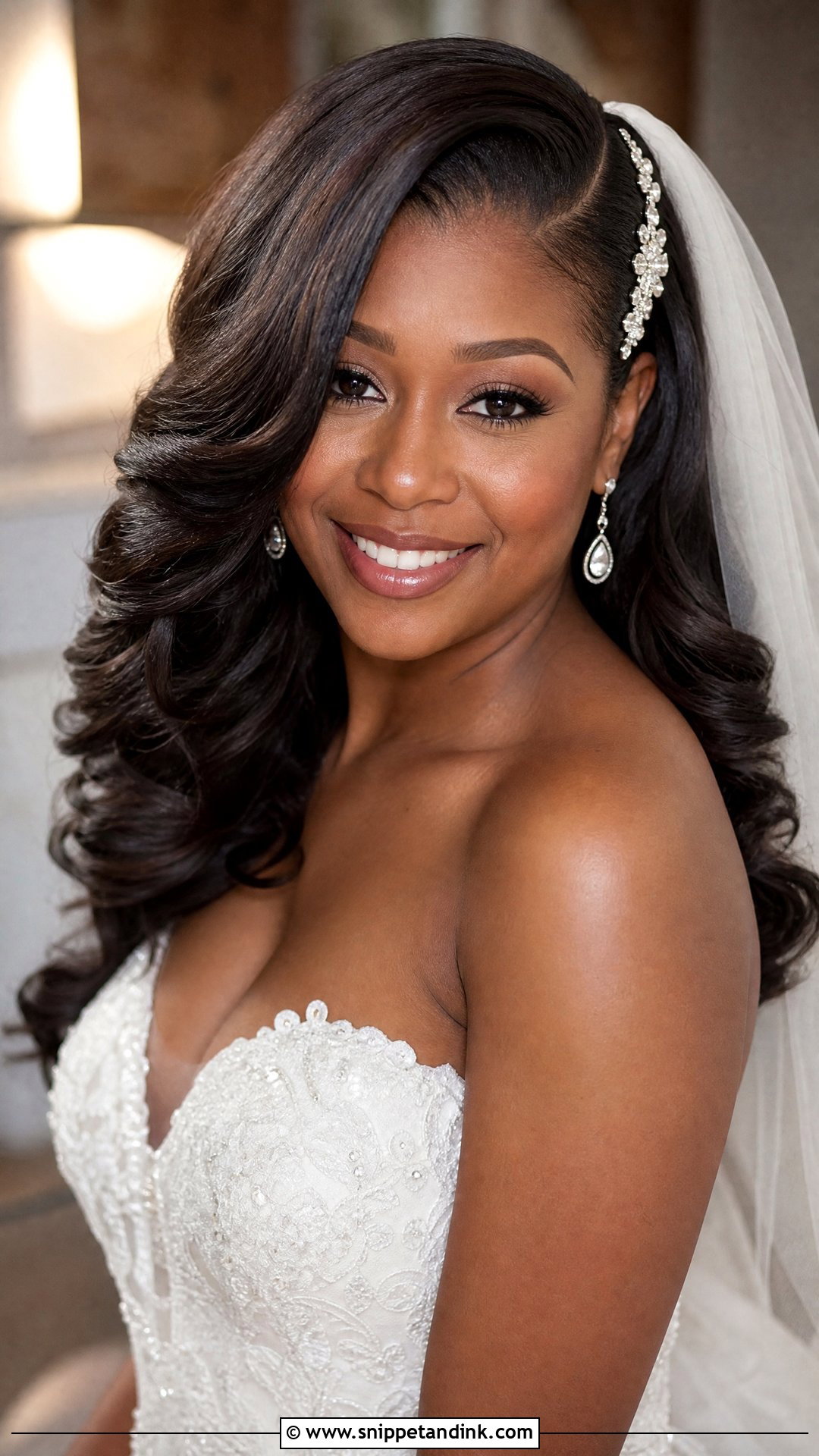 Silk Press Blowout With Soft Curls - Snippet and Ink - 20 Black Bridal Hair Ideas