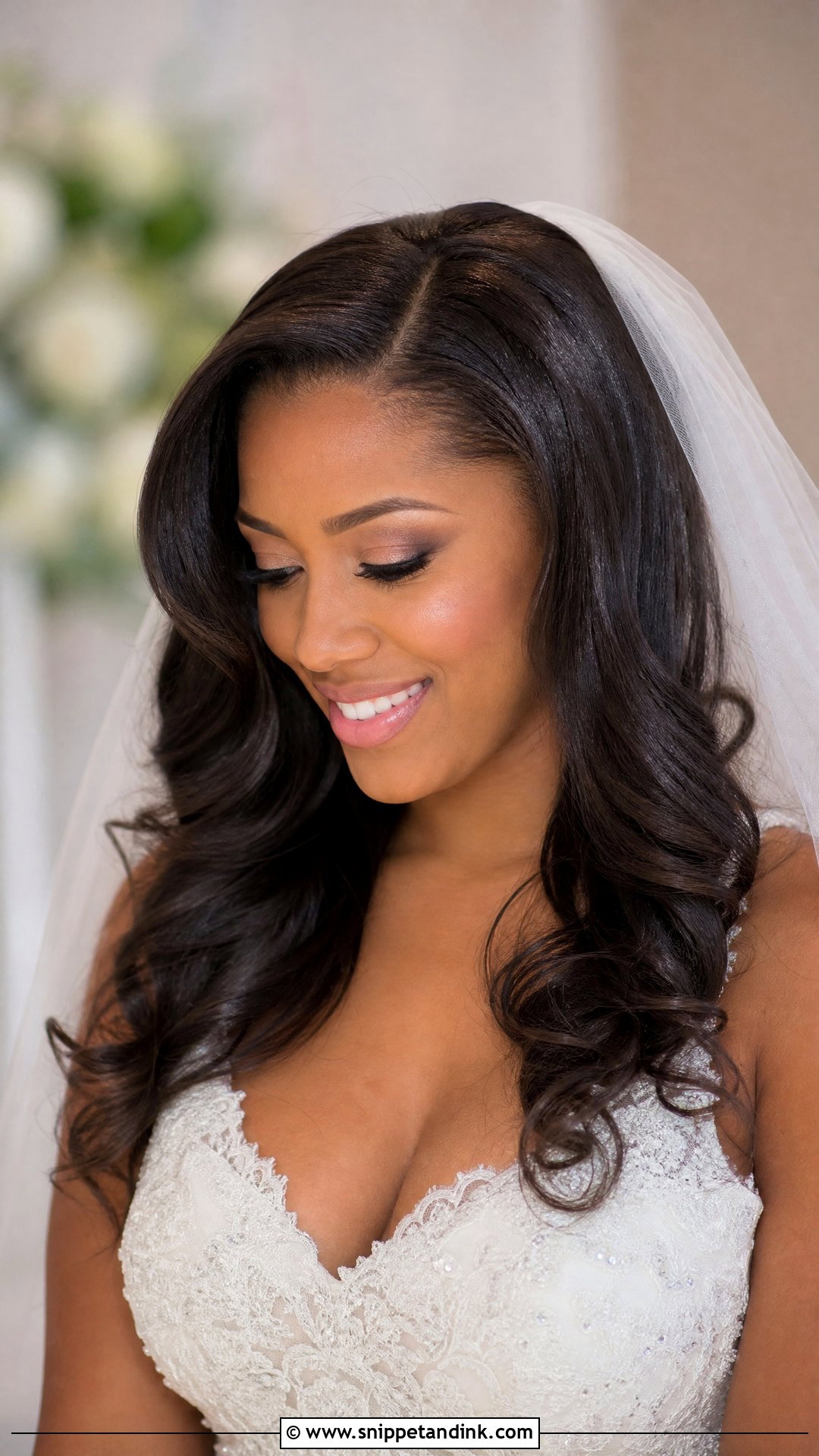 Silk Press With Soft Curls - Snippet and Ink - 20 Bridal Hairstyle Black Women Ideas