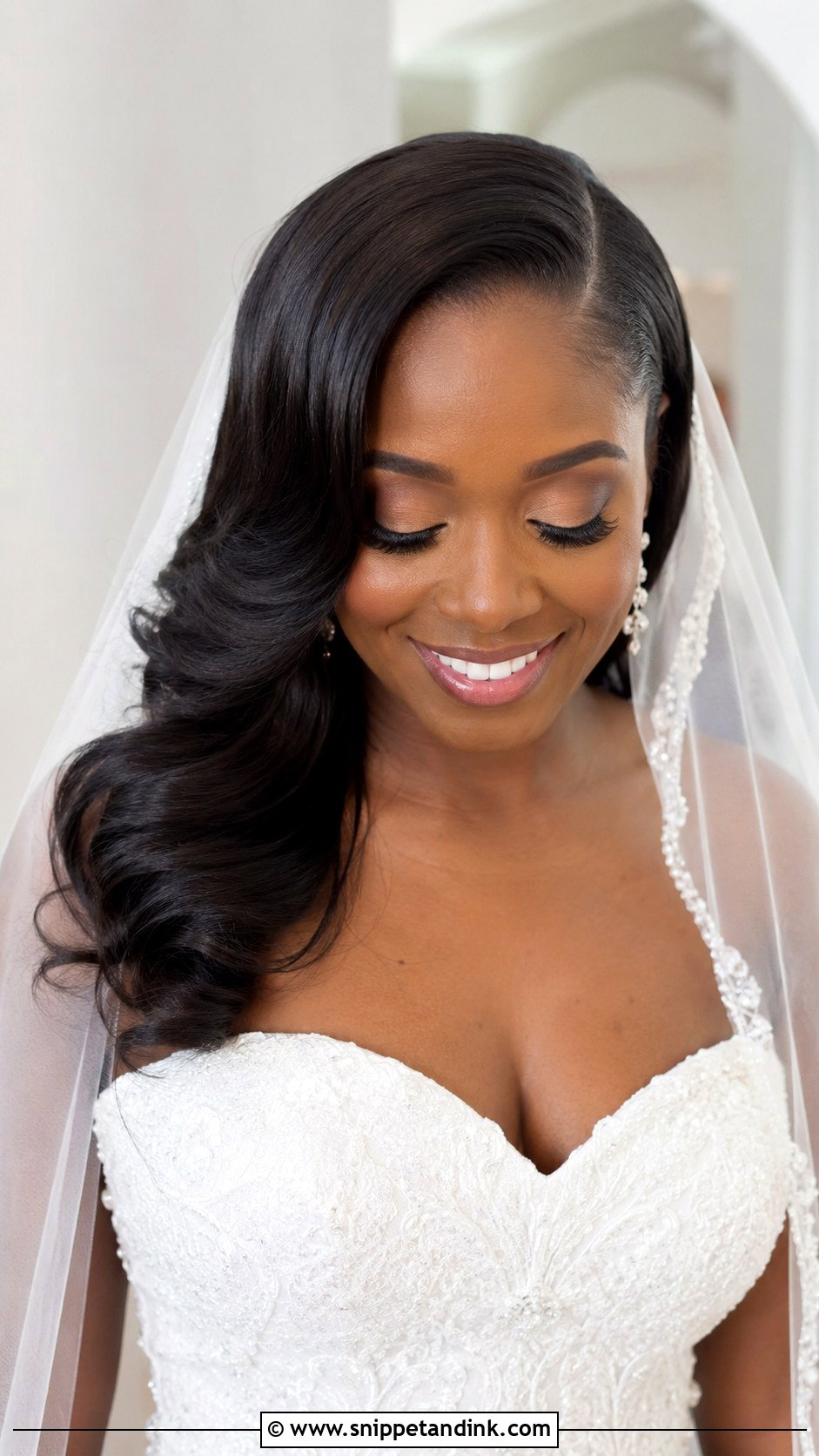 Silk Press With Soft Waves - Snippet and Ink - 20 Black Brides Hairstyles Weddings