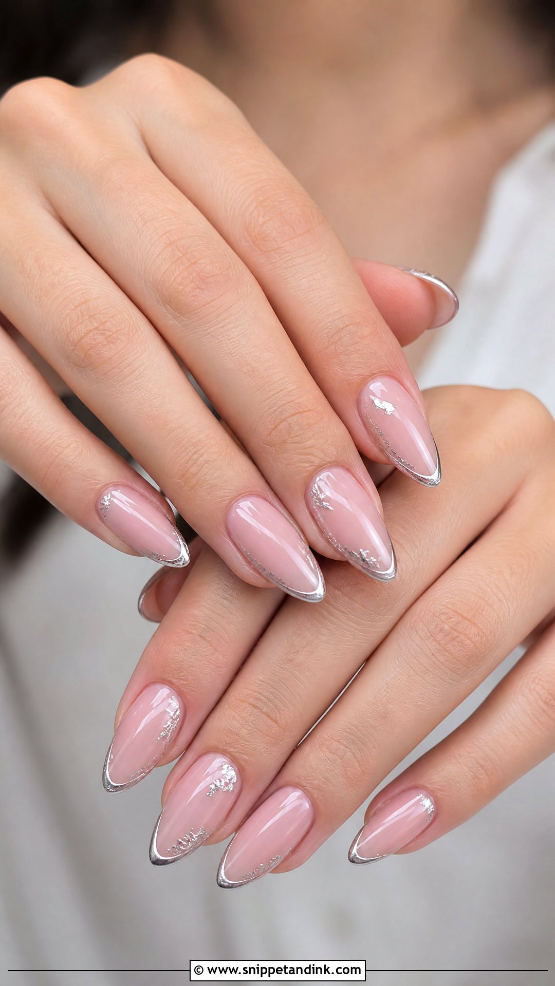 Silver Accent Almond Bridal Nails - Snippet and Ink - 25 Almond Bridal Nails