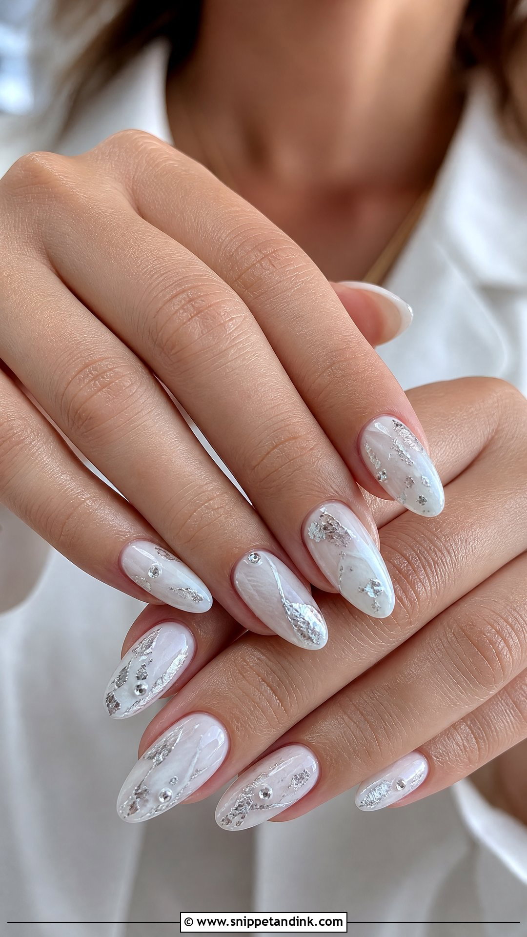 Silver Accent Almond Wedding Nails - Snippet and Ink - 25 Almond Wedding Nails