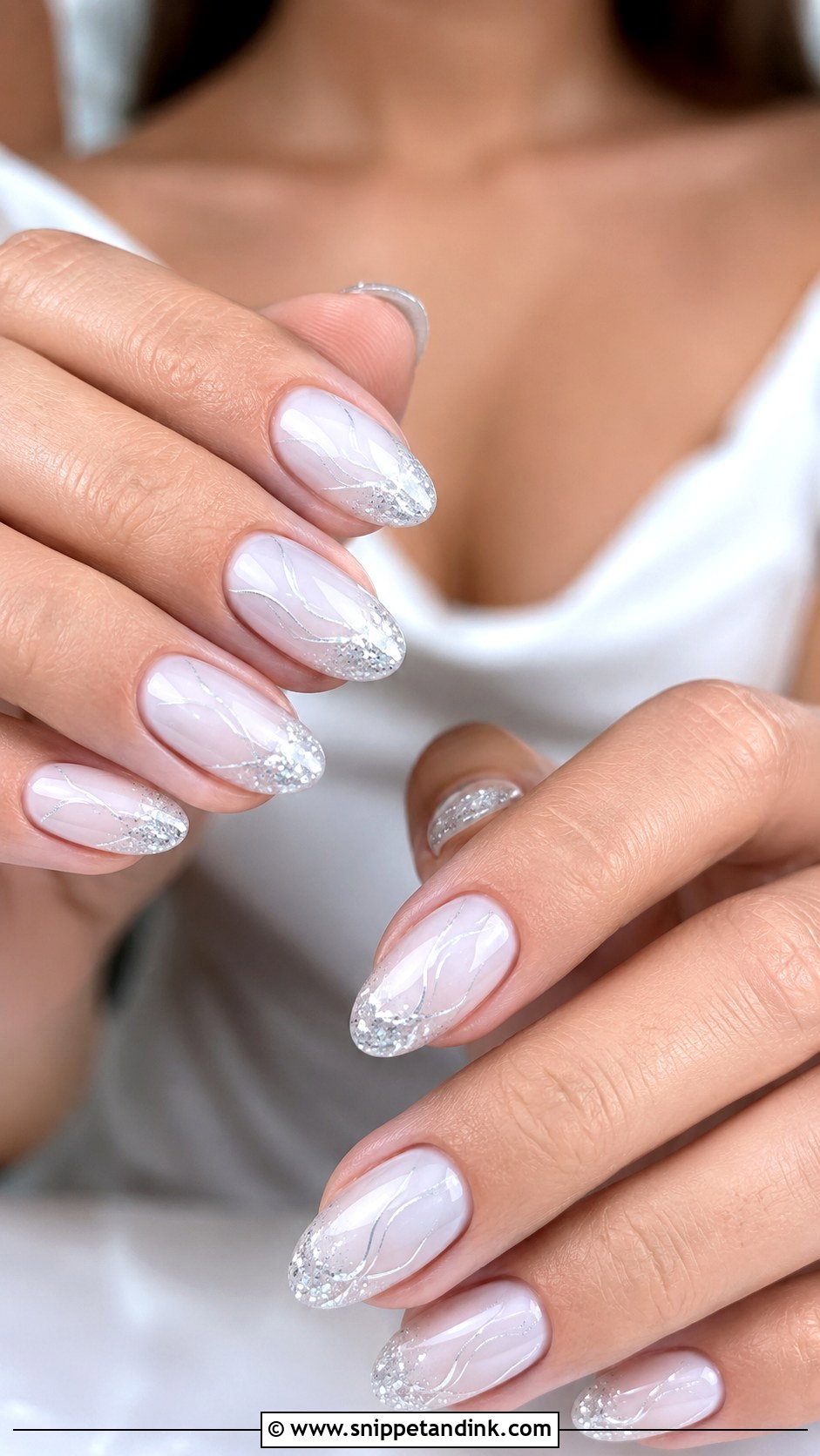 Silver Accent Bridal Gel Nails - Snippet and Ink - 20 Bridal Gel Nails Wedding Brides