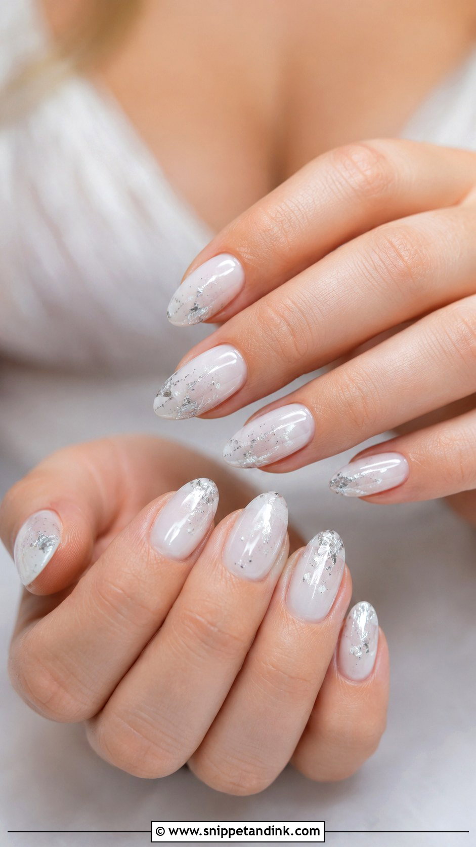 Silver Accent Bridal Nails - Snippet and Ink - 20 Elegant Bridal Wedding Nails for Bride