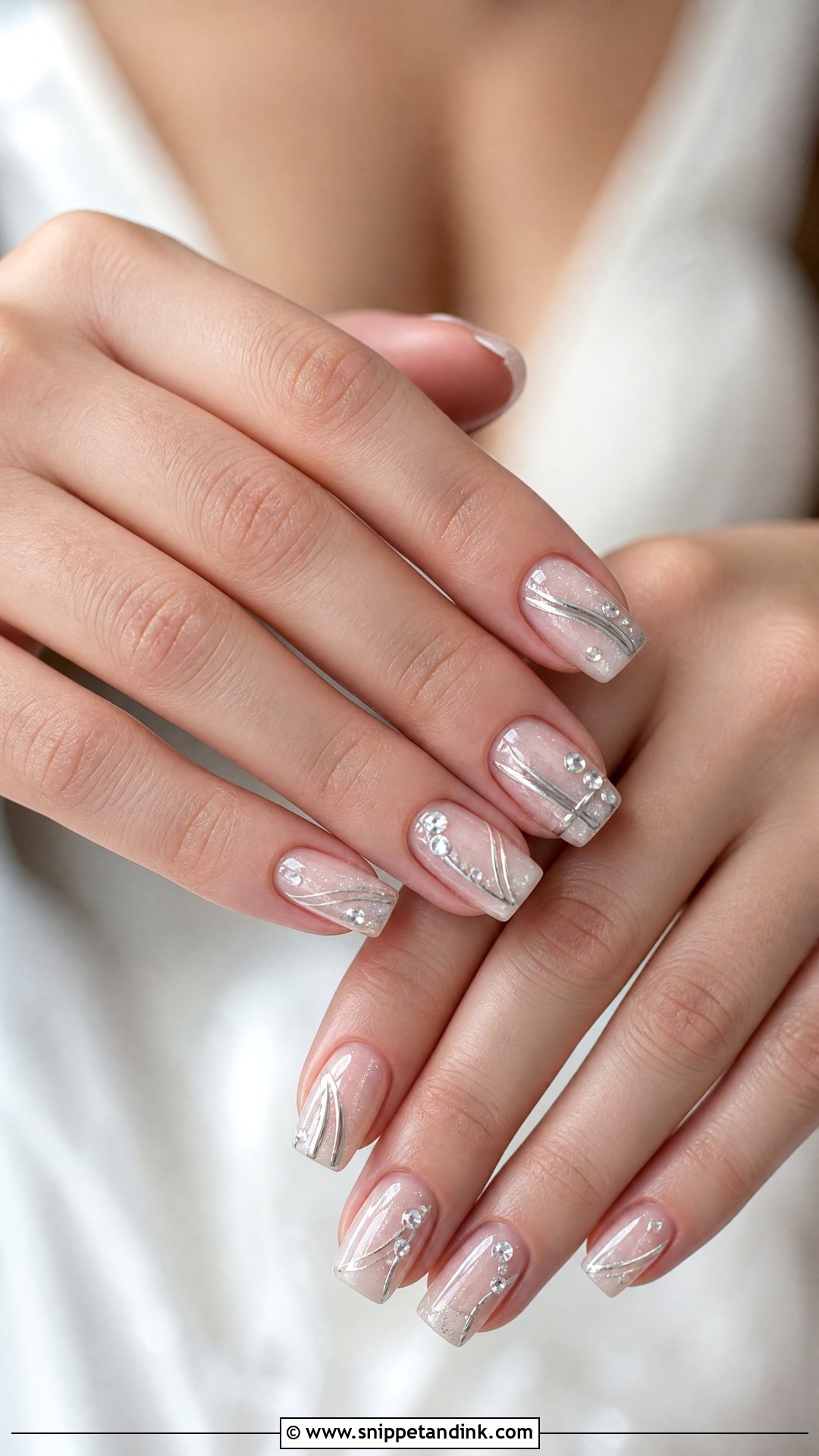 Silver Accent Bridal Nails - Snippet and Ink - 35 Bridal Nail Art Ideas