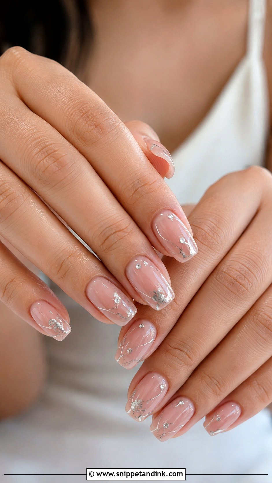 Silver Accent Bridal Press On Nails - Snippet and Ink - 20 Bridal Press on Nails