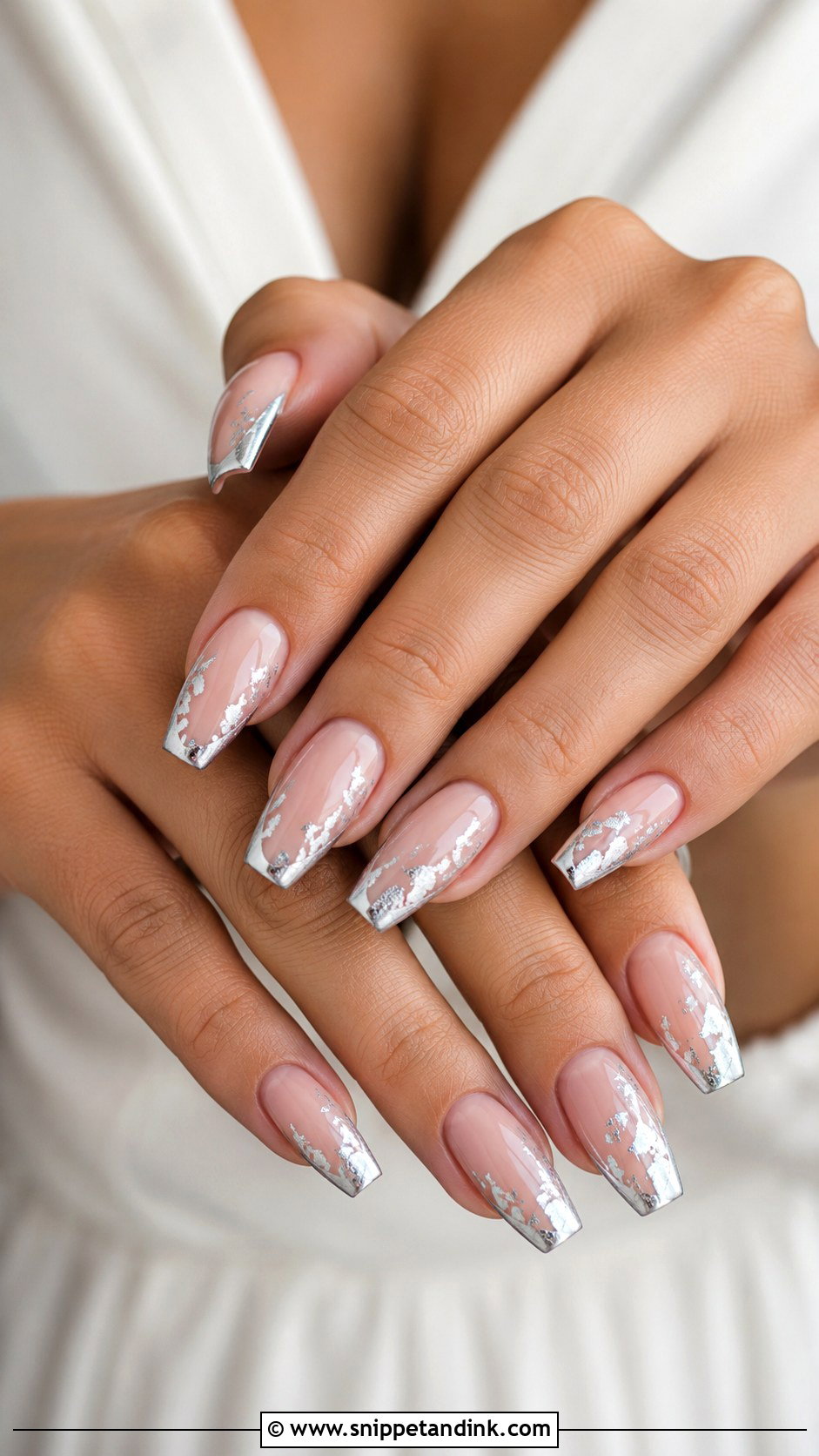 Silver Accent Coffin Wedding Nails - Snippet and Ink - 20 Coffin Shape Wedding Nails for Bride