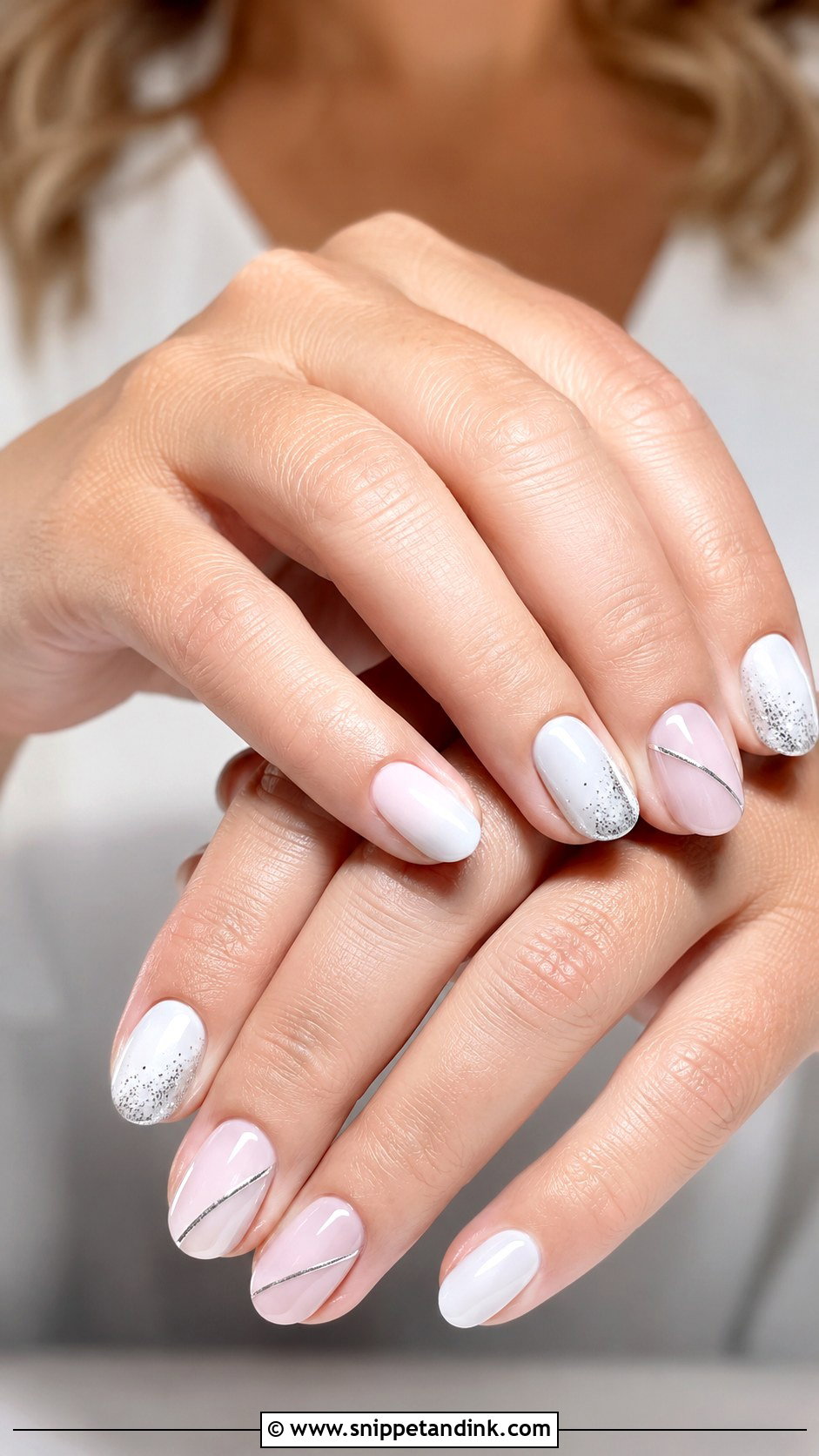 Silver Accent Round Wedding Nails - Snippet and Ink - 20 Round Wedding Nails