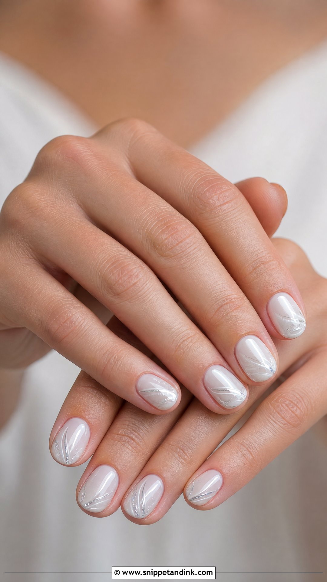 Silver Accent Short Bridal Nails - Snippet and Ink - 25 Short Bridal Nails