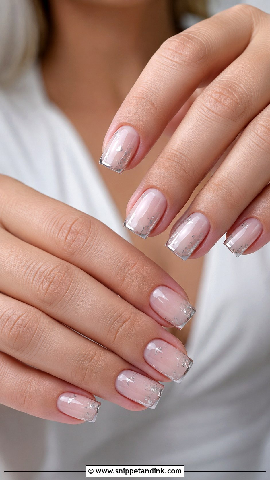 Silver Accent Square Wedding Nails - Snippet and Ink - 30 Wedding Nails Square