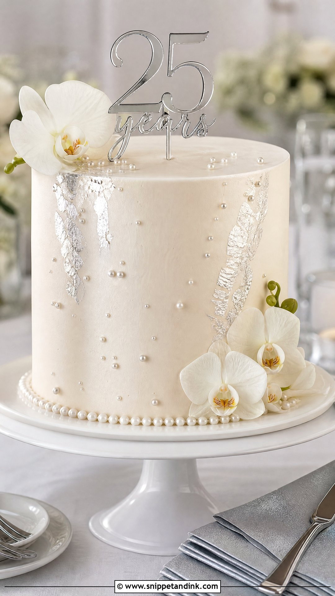Silver And White Anniversary Cake - Snippet and Ink - 25 25th Wedding Anniversary Cakes