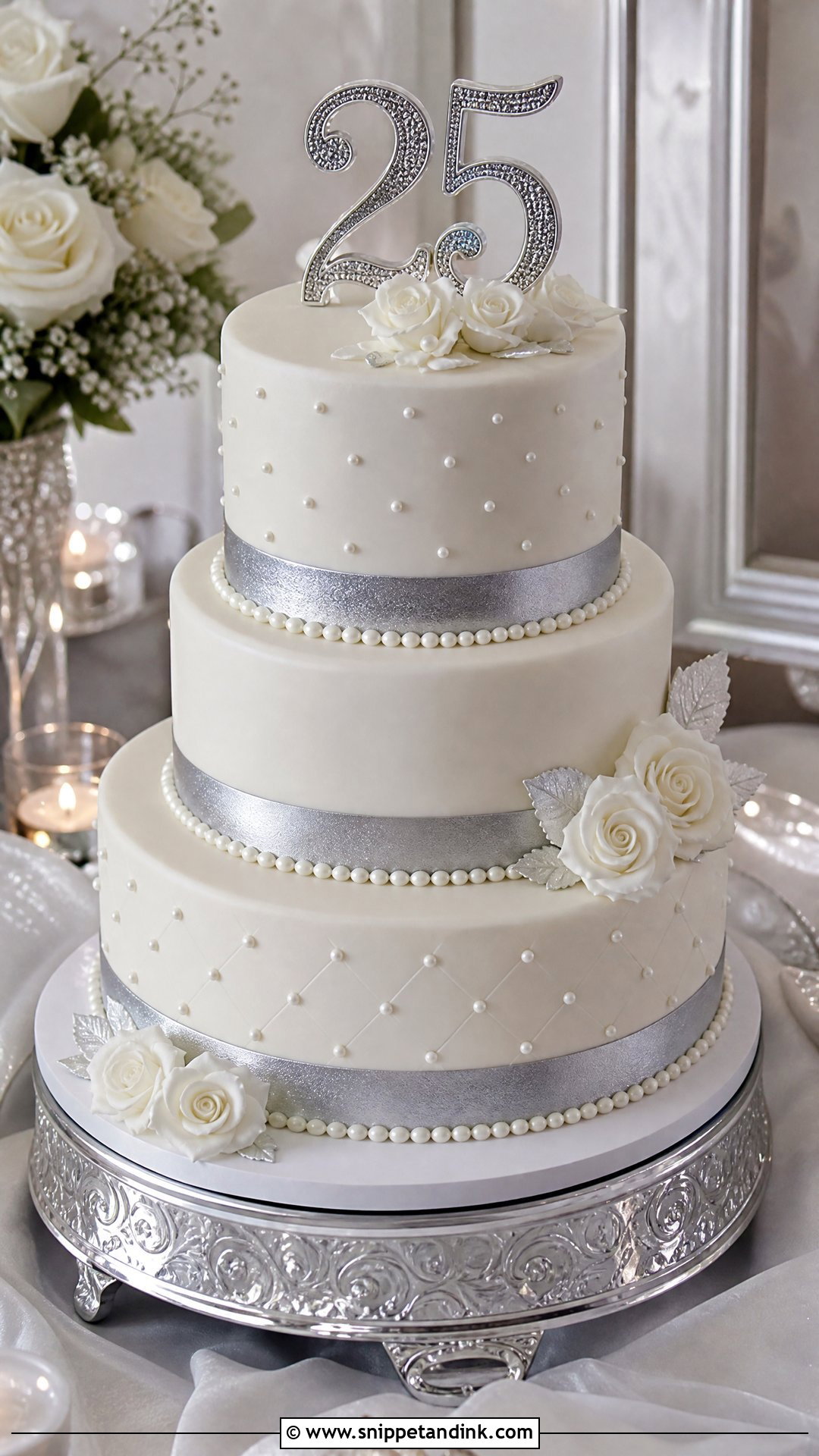 Silver Anniversary Tiered Cake - Snippet and Ink - 25 Silver Wedding Anniversary Cake Ideas
