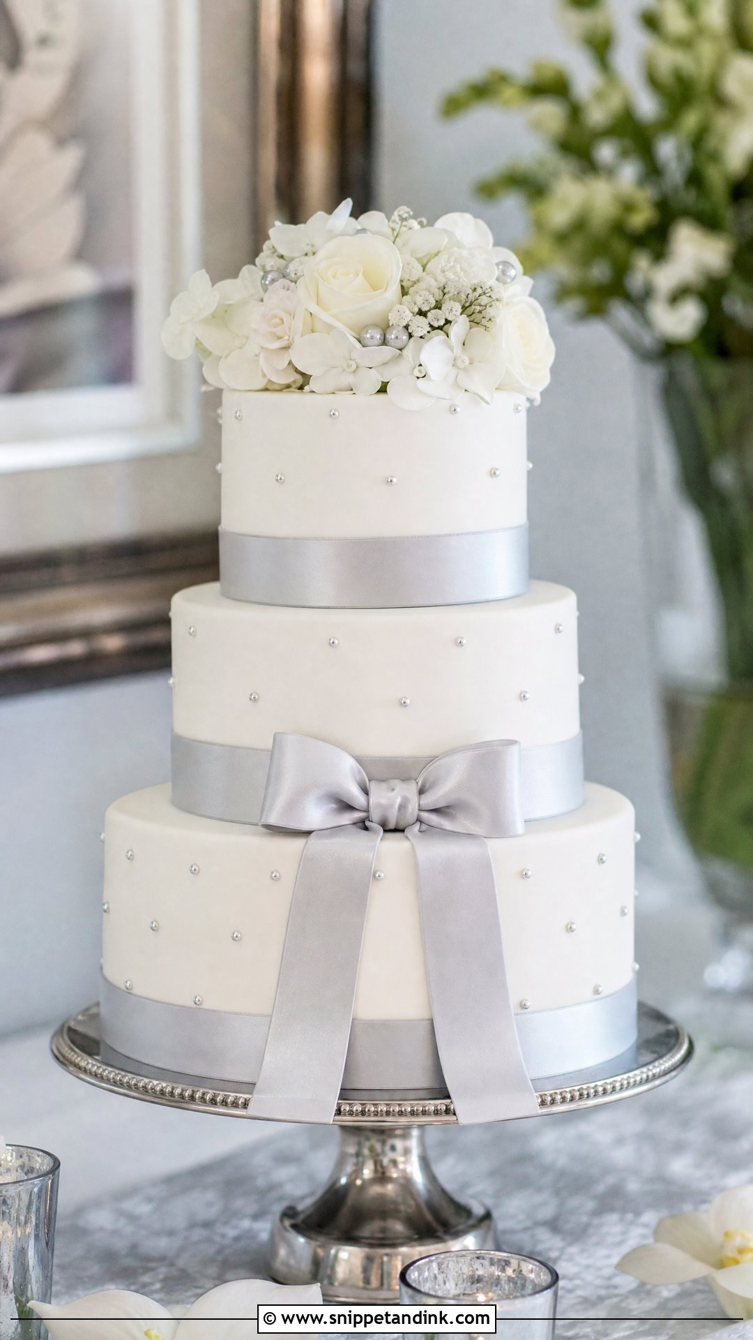 Silver Bow Wedding Cake - Snippet and Ink - 35 Bow Cake Ideas for Wedding