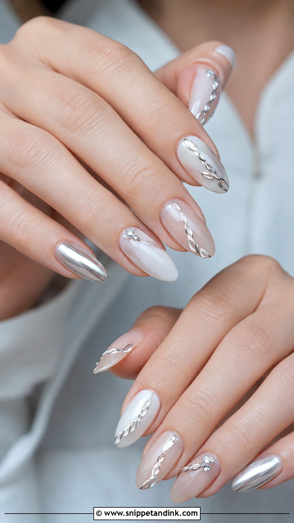 Silver Braid Wedding Nails - Snippet and Ink - 20 Braid Wedding Nails