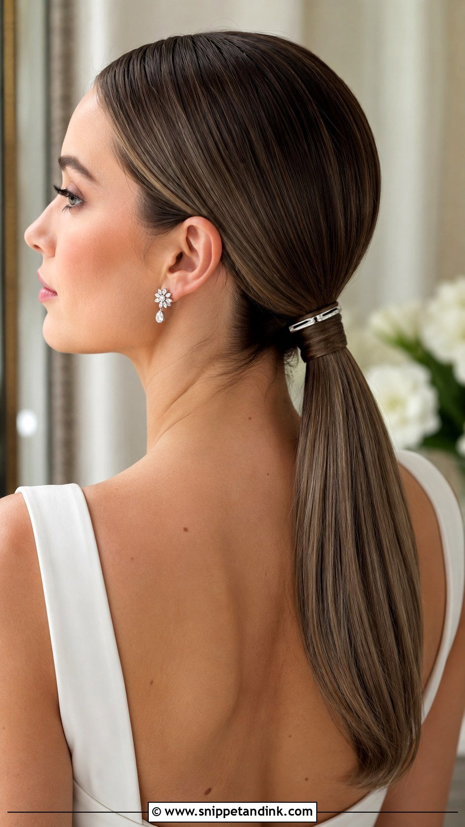 Silver Bridal Barrette With Sleek Ponytail - Snippet and Ink - 15 Wedding Hair Clips Bridal Headpieces