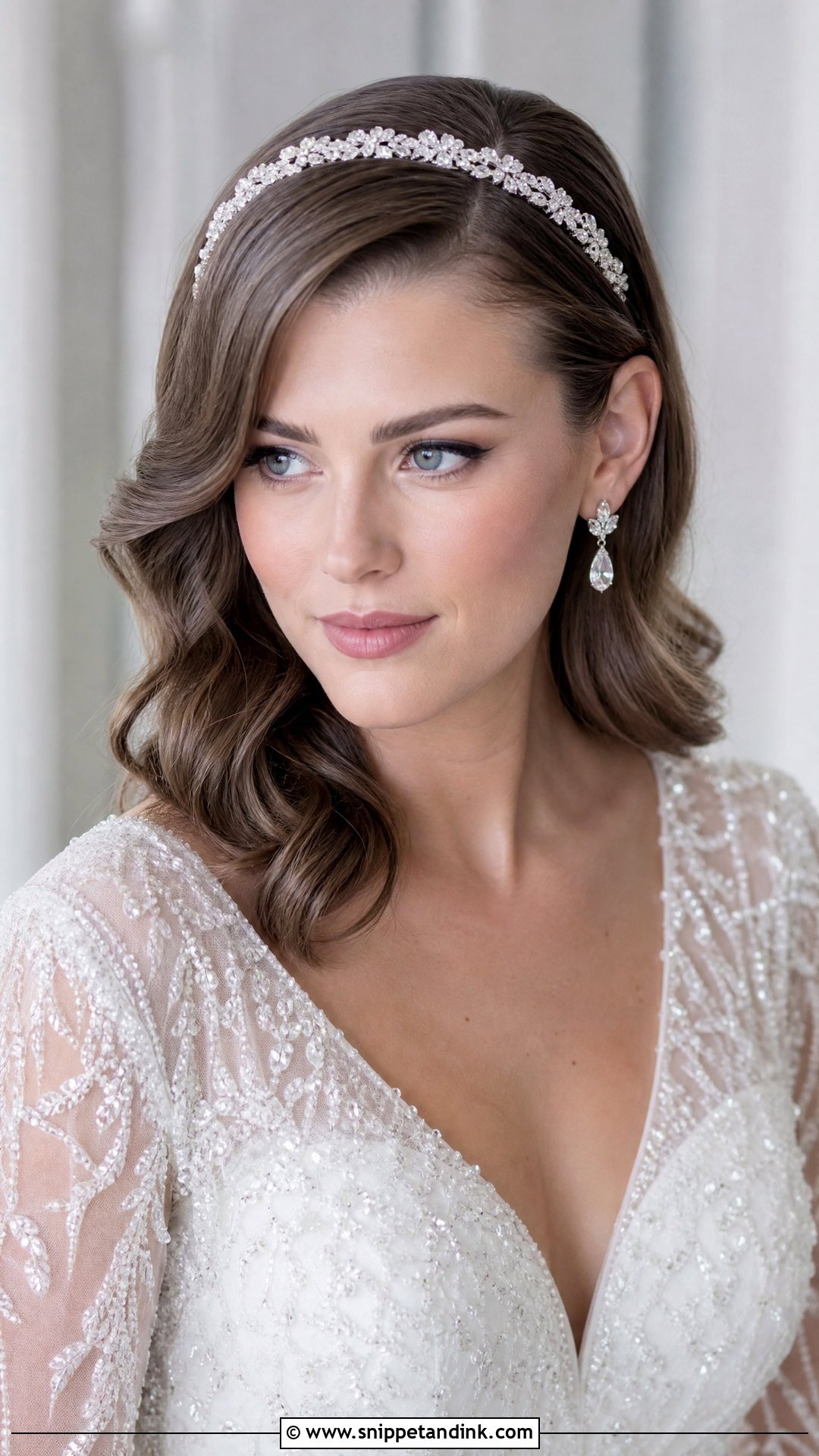 Silver Bridal Hair Band With Side Part Waves - Snippet and Ink - 15 Bridal Hair Bands