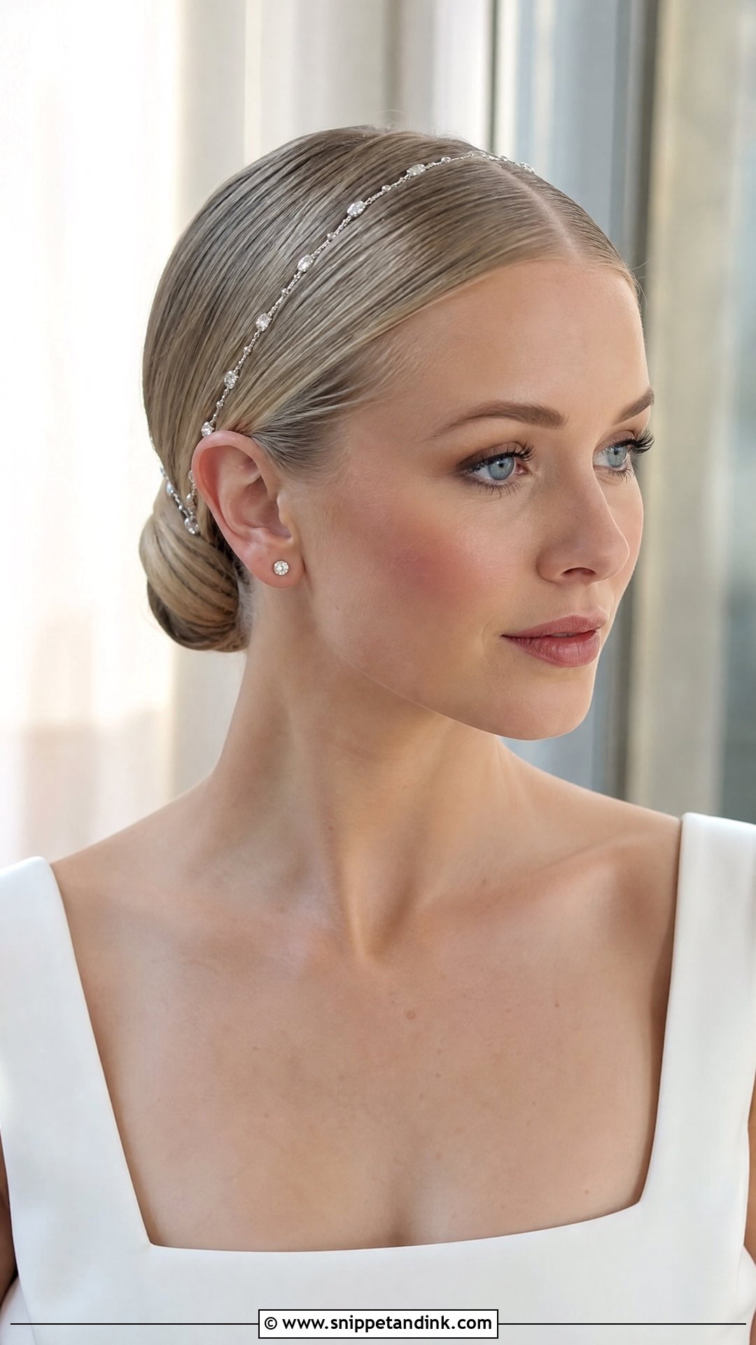 Silver Bridal Hair Chain With Sleek Bun - Snippet and Ink - 15 Bridal Hair Chain Ideas