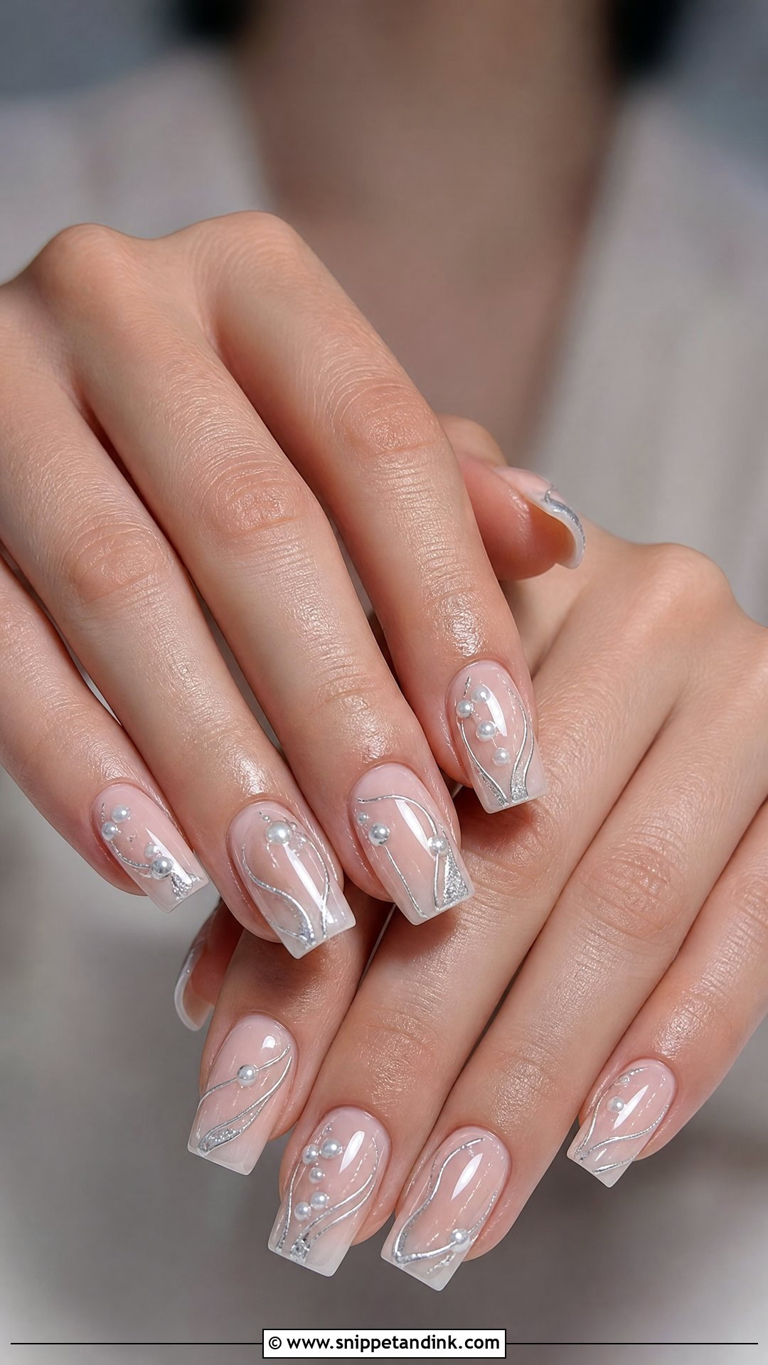 Silver Bridal Nails With Pearls - Snippet and Ink - 25 Bridal Nails with Pearls
