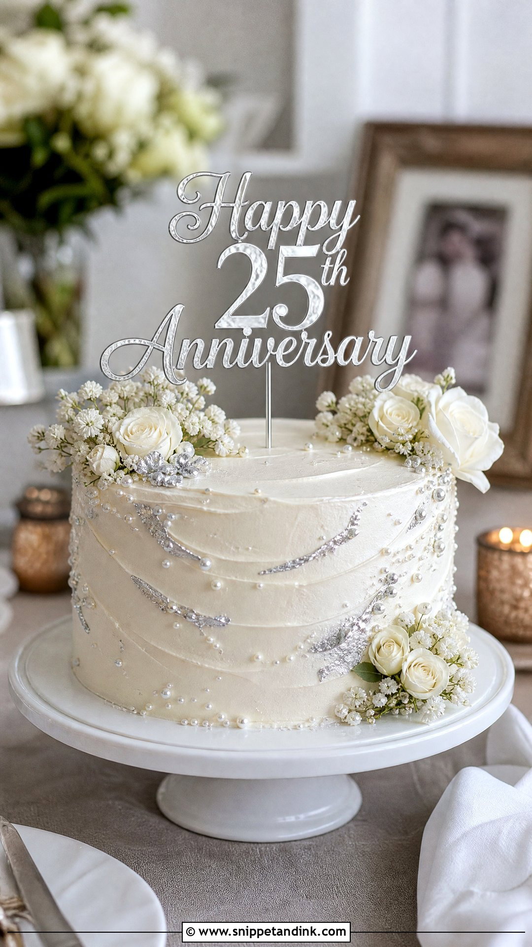 Silver Buttercream Anniversary Cake - Snippet and Ink - 25 Silver Wedding Anniversary Cake Ideas