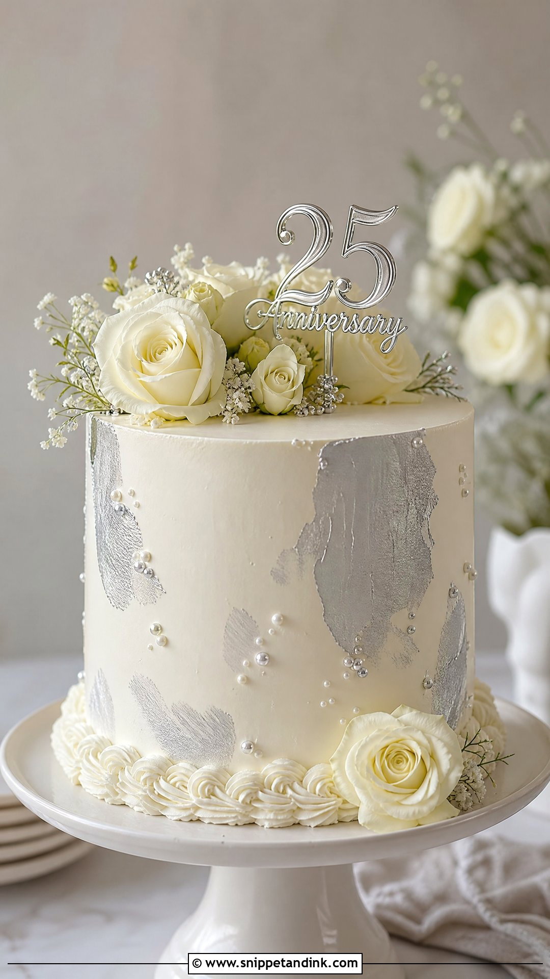 Silver Buttercream Anniversary Cake - Snippet and Ink - 25 25th Wedding Anniversary Cakes