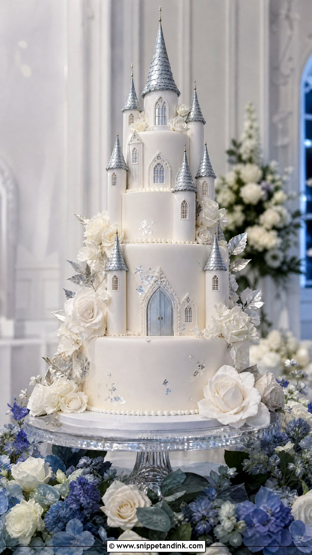 Silver Castle Wedding Cake - Snippet and Ink - 25 Castle Theme Cake Ideas for Wedding