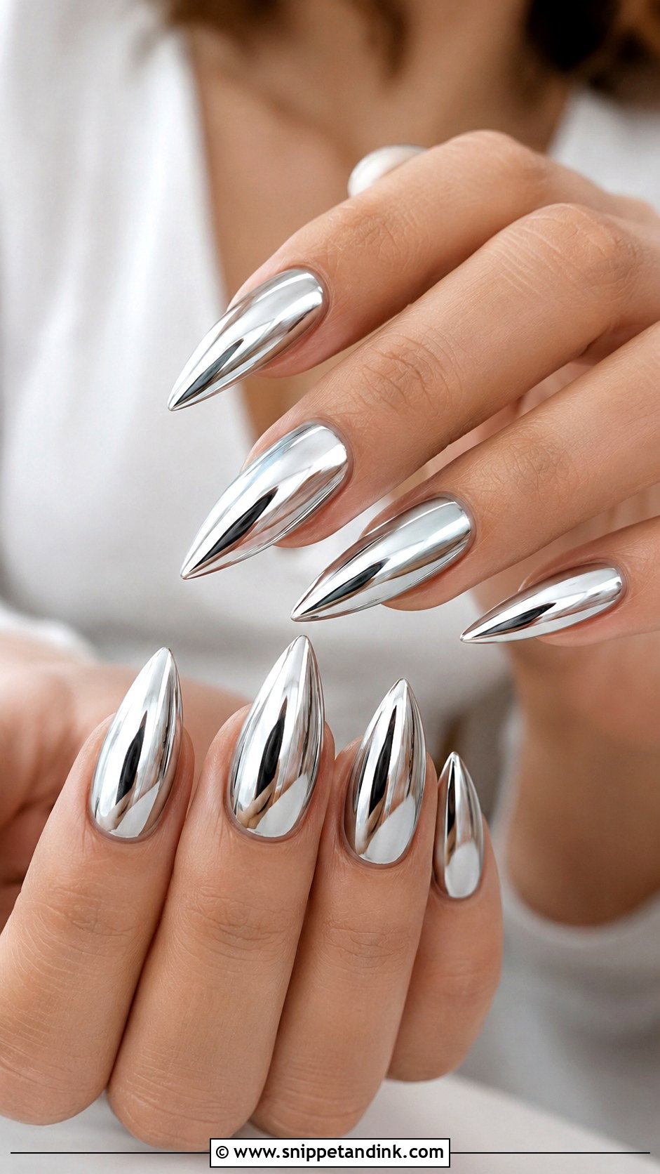 Silver Chrome Bachelorette Nails For Bride - Snippet and Ink - 30 Bachelorette Nails the Bride
