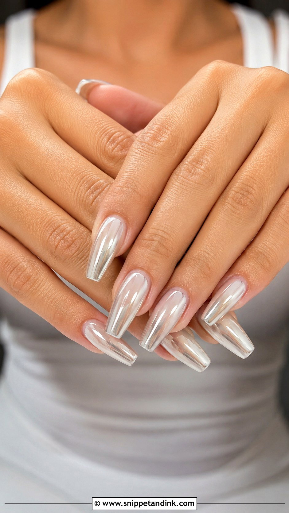 Silver Chrome Coffin Bridal Nails - Snippet and Ink - 20 Coffin Bridal Nails