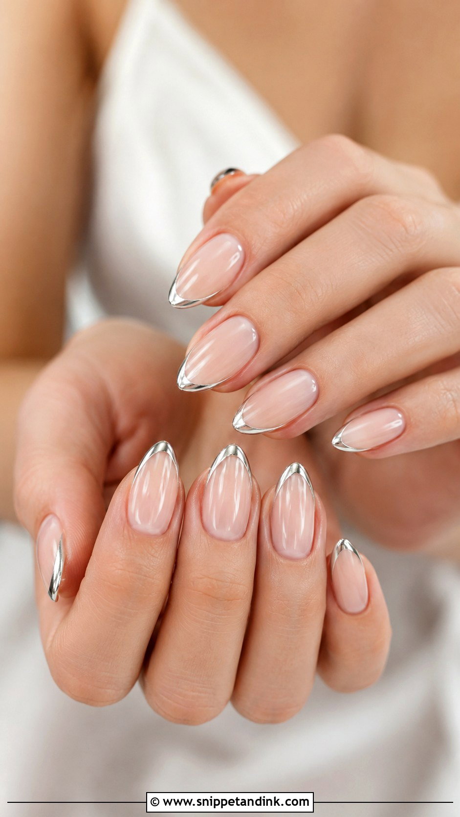 Silver Chrome French Bridal Nails - Snippet and Ink - 20 Bridal Wedding Nail Designs