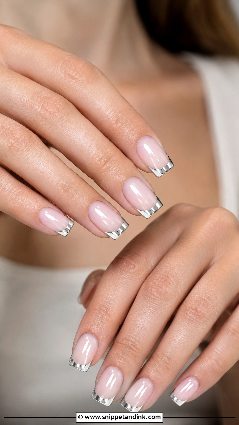 Silver Chrome French Bridal Nails - Snippet and Ink - 20 Bridal Chrome Nails