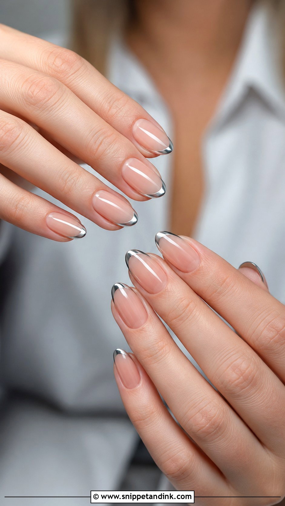 Silver Chrome French Nails - Snippet and Ink - 30 Nails for Wedding Guest