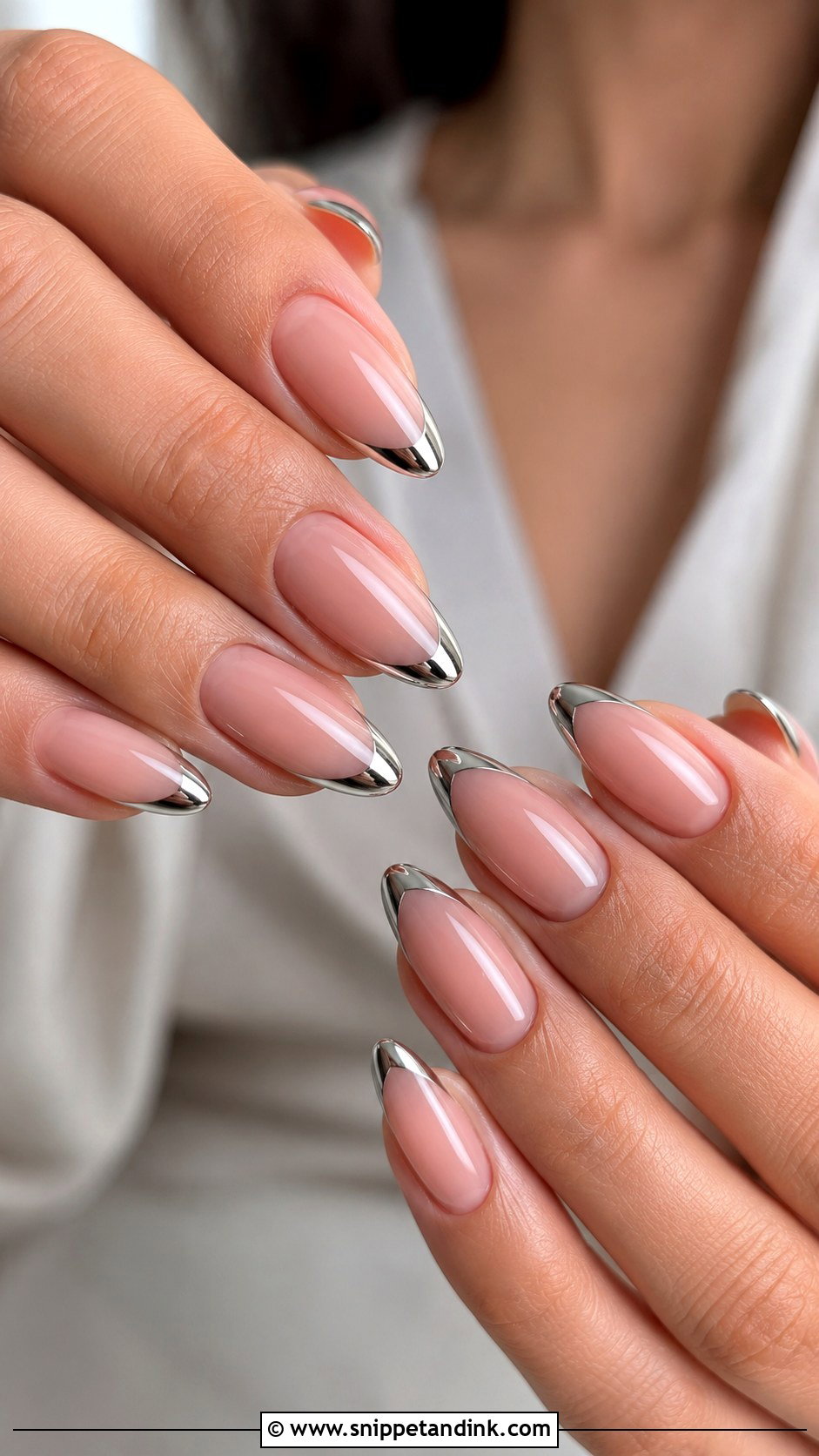Silver Chrome Tip Almond Wedding Nails - Snippet and Ink - 20 Almond Shape Wedding Nails for Bride