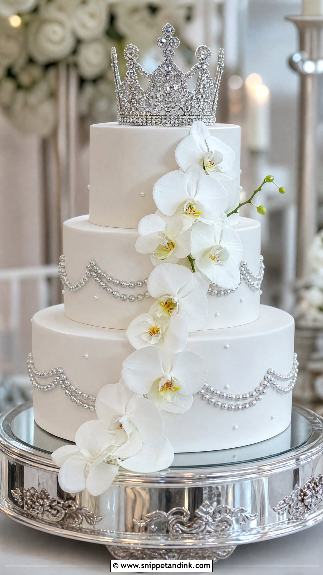 Silver Crown Wedding Cake - Snippet and Ink - 35 Crown Cake Ideas for Wedding