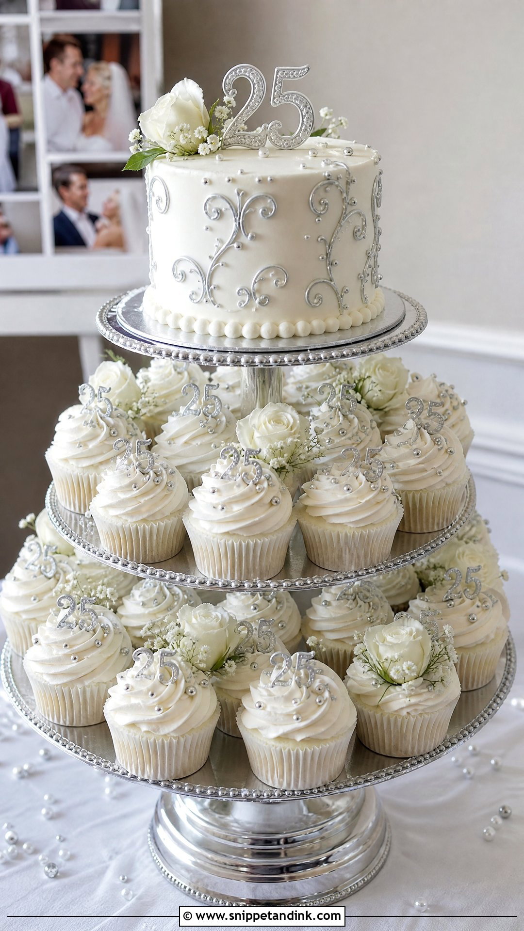 Silver Cupcake Tower Cake - Snippet and Ink - 25 Silver Wedding Anniversary Cake Ideas