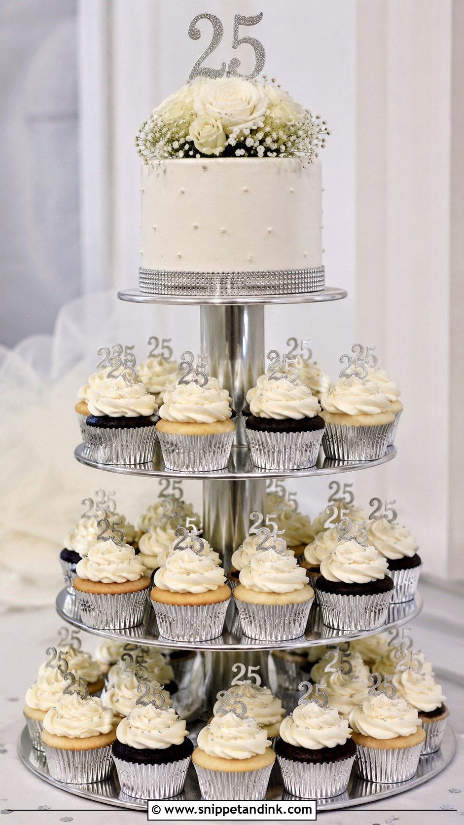Silver Cupcake Tower - Snippet and Ink - 20 Cakes for 25th Anniversary