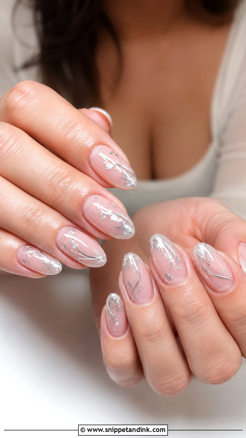 Silver Detail Almond Wedding Nails - Snippet and Ink - 20 Almond Nails for Wedding