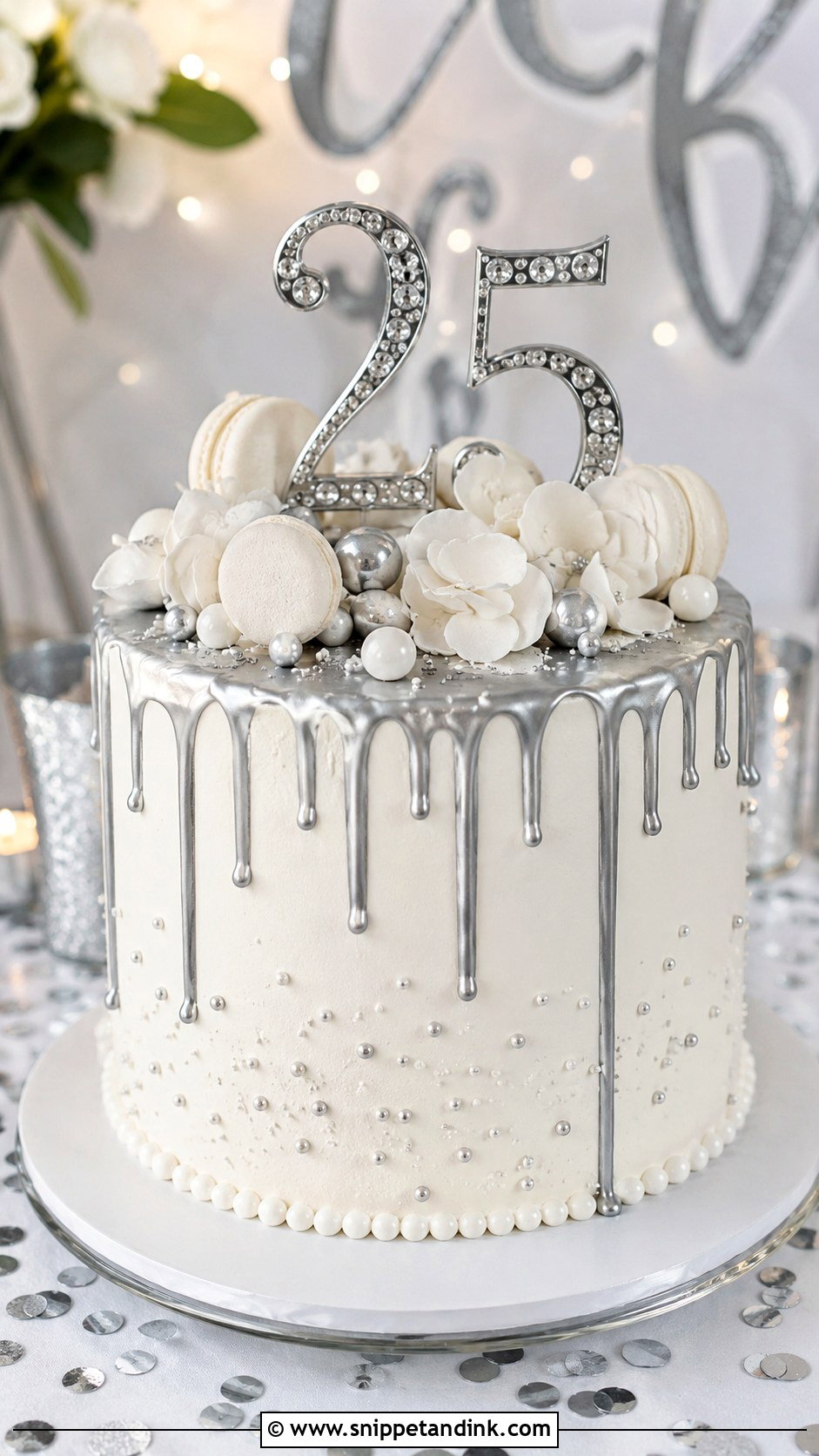 Silver Drip Anniversary Cake - Snippet and Ink - 20 Cakes for 25th Anniversary