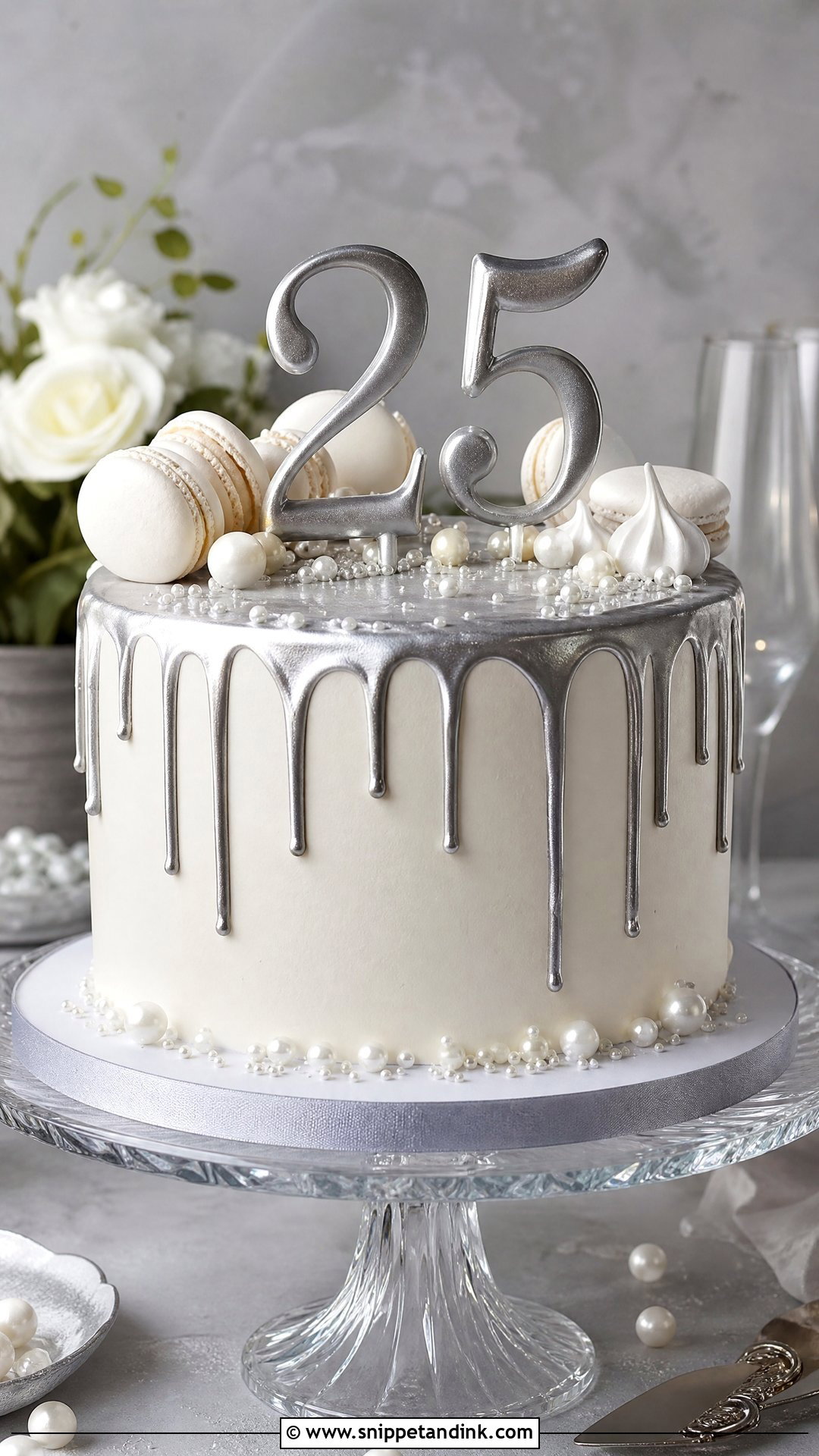 Silver Drip Anniversary Cake - Snippet and Ink - 25 Silver Wedding Anniversary Cake Ideas