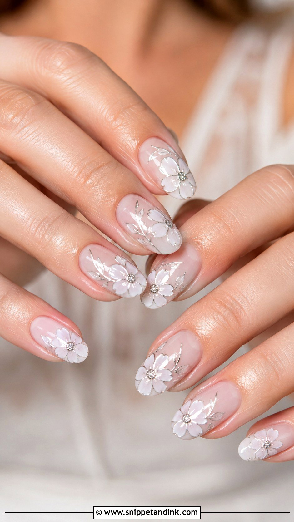 Silver Floral Wedding Nails - Snippet and Ink - 20 Silver Wedding Nails