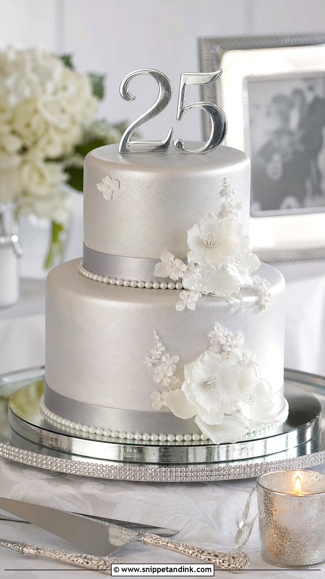 Silver Fondant Anniversary Cake - Snippet and Ink - 25 Silver Wedding Anniversary Cake Ideas