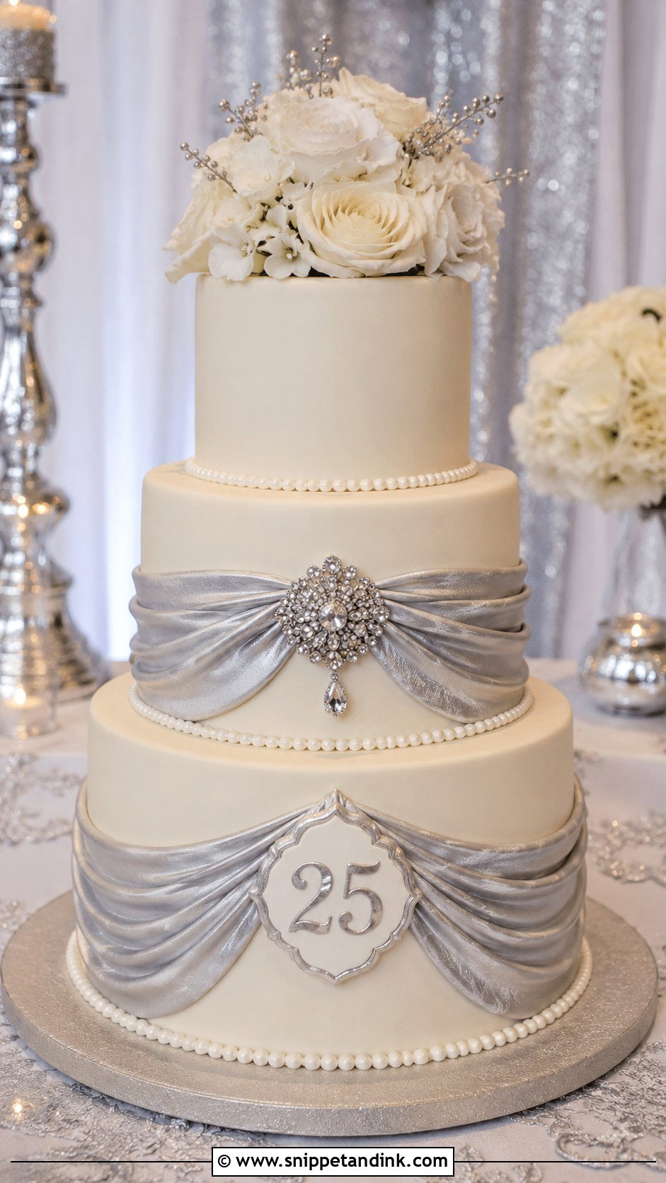 Silver Fondant Anniversary Cake - Snippet and Ink - 20 Cakes for 25th Anniversary