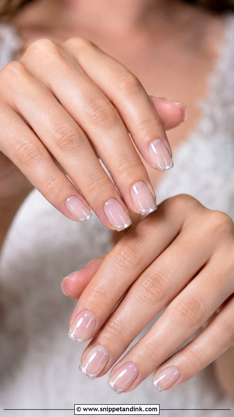 Silver French Bridal Nails - Snippet and Ink - 30 Bridal Nail Designs