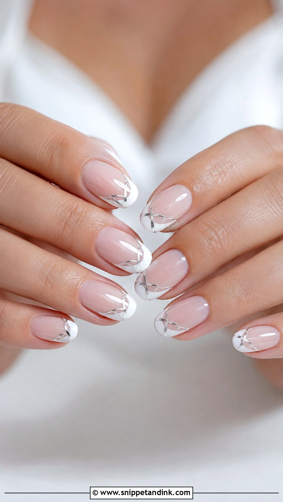 Silver French Bridal Wedding Nails - Snippet and Ink - 20 French Bridal Wedding Nails