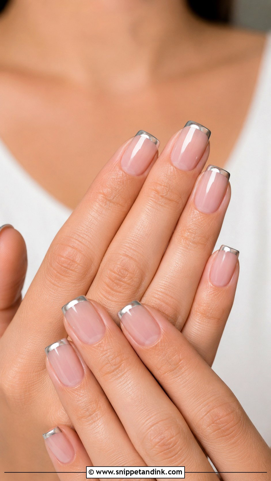 Silver French Bridesmaid Nails - Snippet and Ink - 20 Nails for a Wedding Bridesmaid