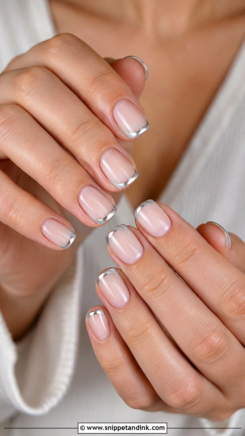 Silver French Bridesmaid Nails - Snippet and Ink - 20 Bridesmaid Wedding Nails
