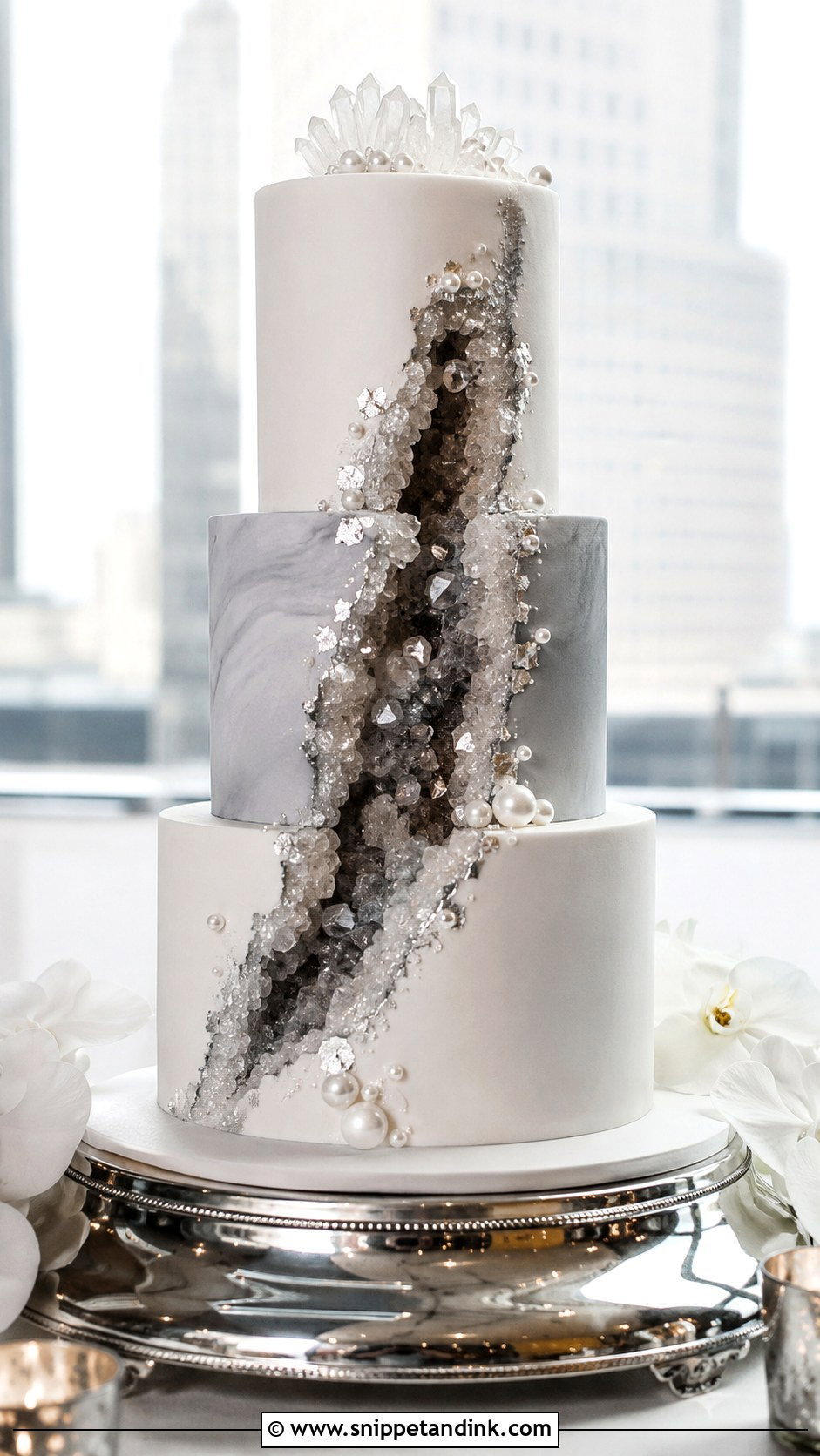 Silver Geode Wedding Cake - Snippet and Ink - 30 Geode Wedding Cakes