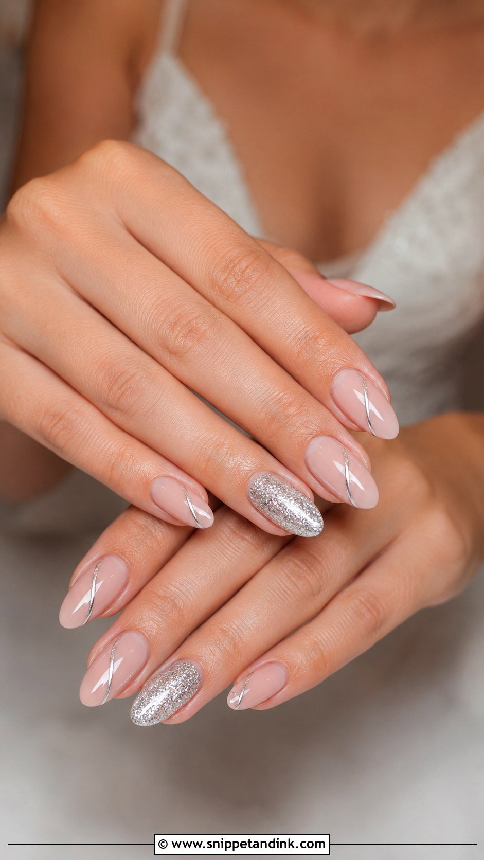 Silver Glitter Accent Wedding Nails - Snippet and Ink - 20 Silver Wedding Nails
