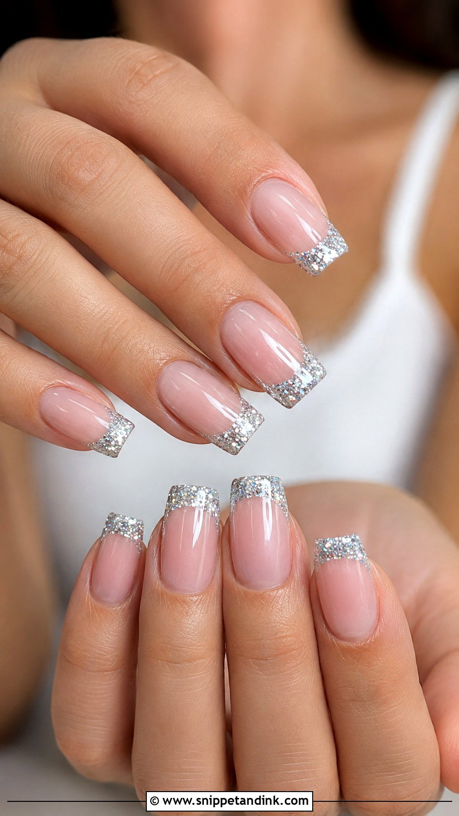 Silver Glitter Bridal Nail Extensions - Snippet and Ink - 30 Bridal Nail Extension Designs