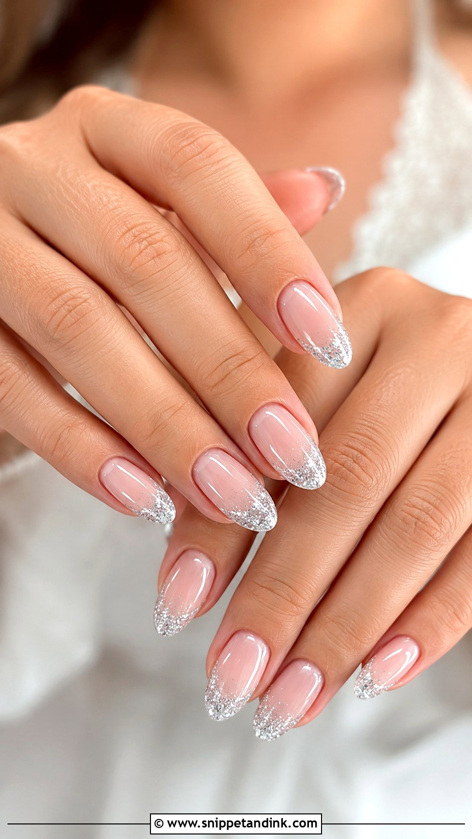 Silver Glitter Bridal Nails - Snippet and Ink - 20 Sparkle Bridal Wedding Nails for Bride