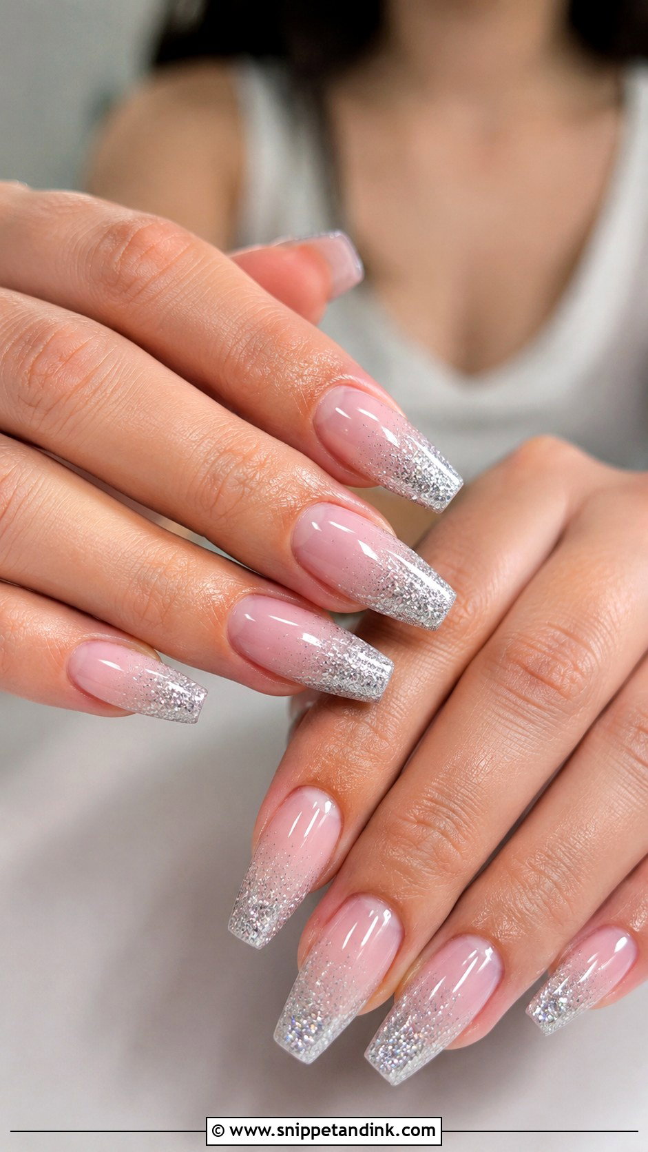 Silver Glitter Coffin Bridal Nails - Snippet and Ink - 20 Coffin Shape Bridal Nails