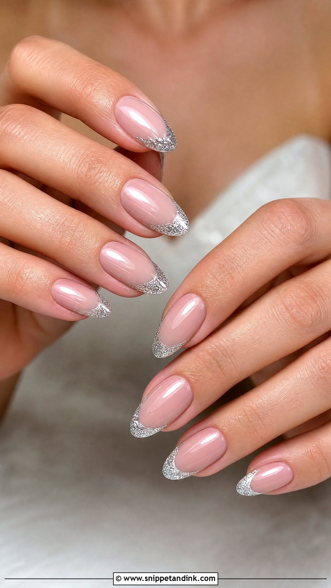 Silver Glitter French Bridal Nails - Snippet and Ink - 25 Fun Bridal Nails